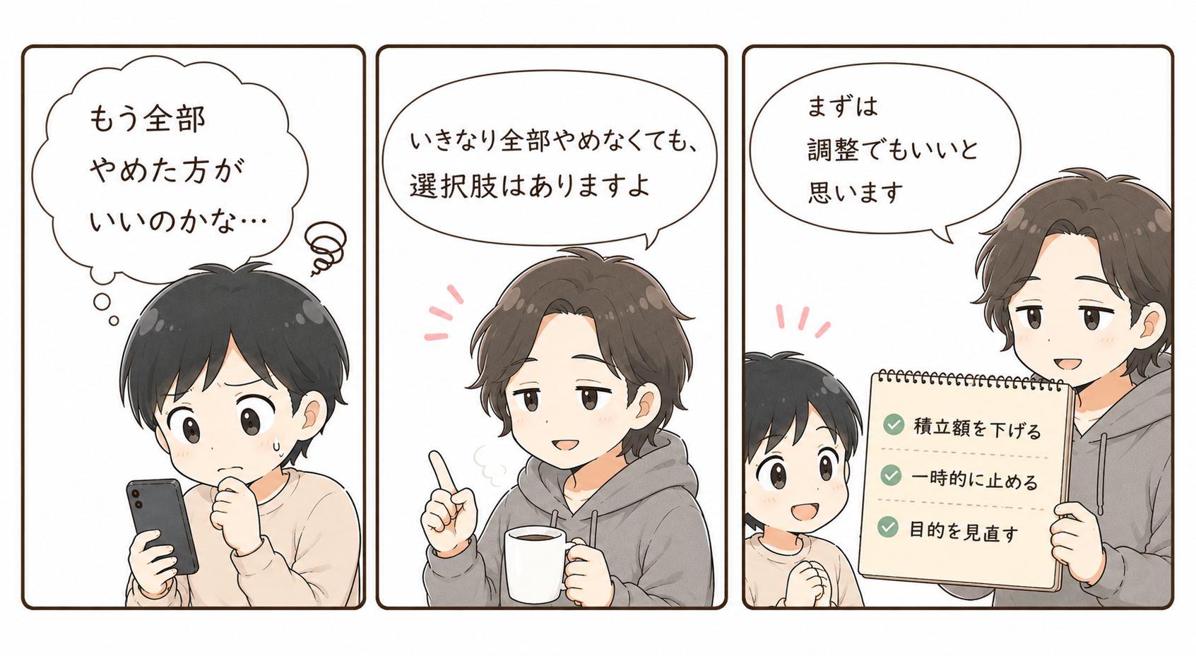 新NISAを全部やめなくても調整できることを伝える漫画