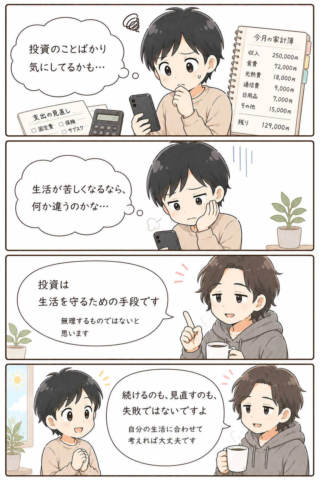 投資は生活を守るためのものだと伝える4コマ漫画