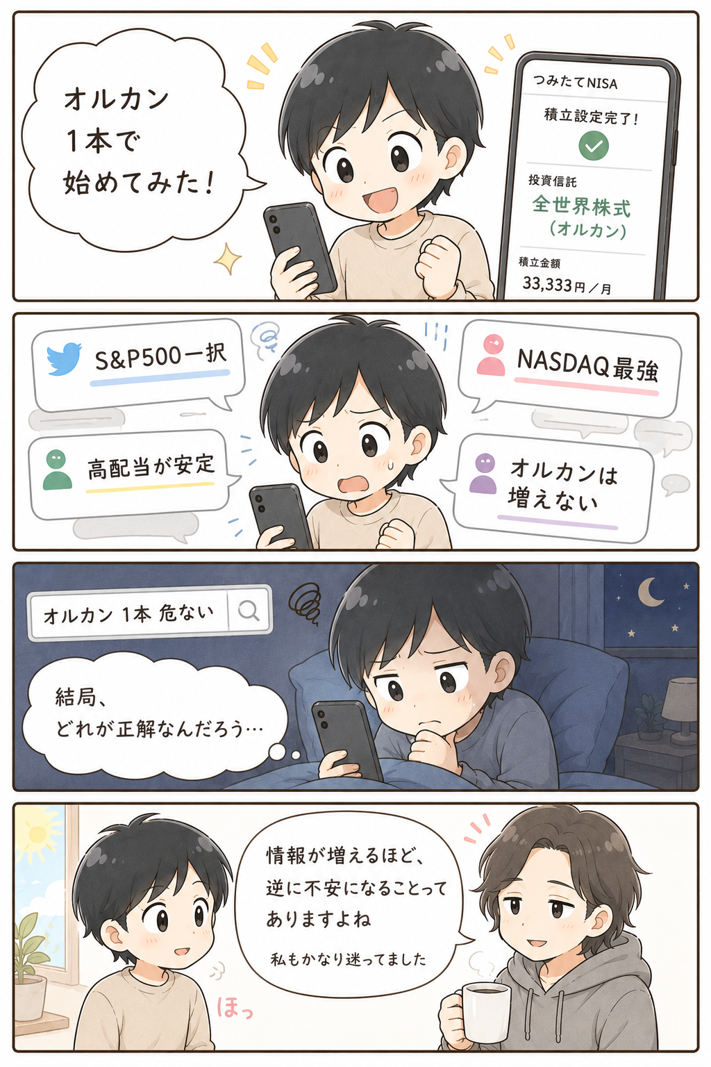 オルカン1本で大丈夫か不安になる初心者向け4コマ漫画