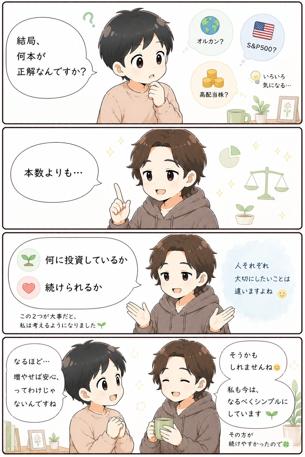 投資信託は本数より中身と続けやすさが大切だと気づく漫画